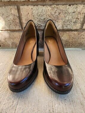Clarks Artisan Leather Block Heel Pumps Burgundy Ombre Women’s Size 7.5